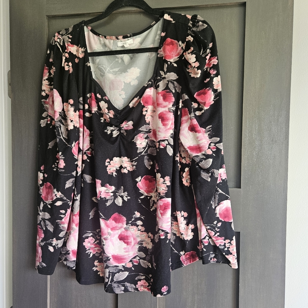 Black and pink, floral Maurices long sleeve shirt, size 2X